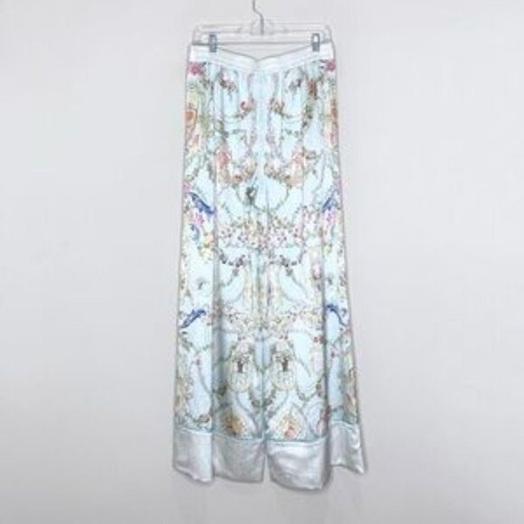 Camilla Versailles Sky Lounge Trousers With Cuffs (Sz L) Silk Satin Palazzo - Picture 1 of 16
